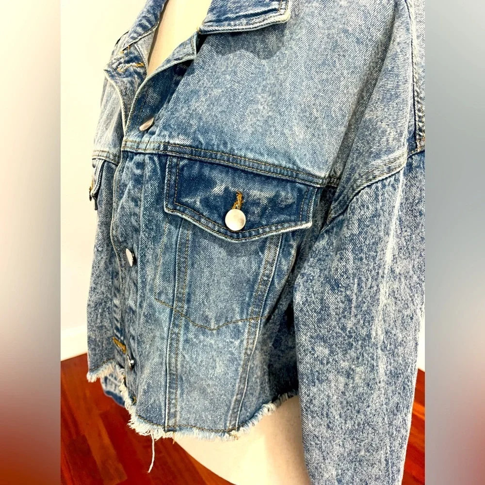 Highway Jeans Denim Jacket Shredded Cropped With Elastic Size L - Picture 6 of 9
